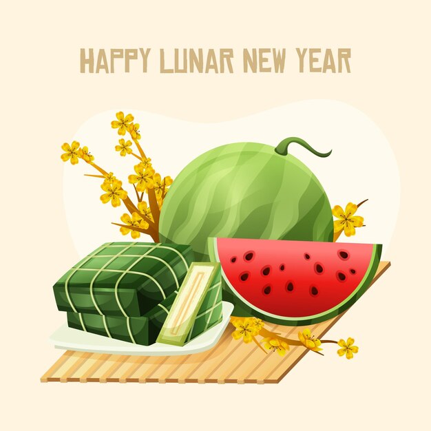 Felice anno nuovo lunare vietnamita design piatto