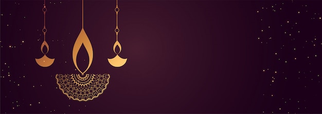 felice banner di diwali con design decorativo diya