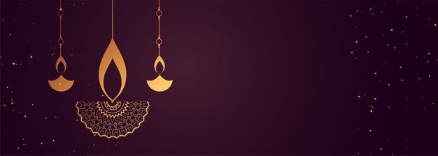 felice banner di diwali con design decorativo diya