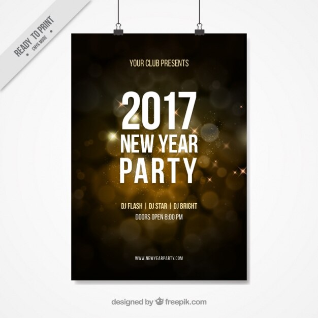 Vettore gratuito felice bokeh oro 2017 del manifesto