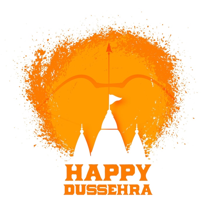 Vettore gratuito felice cartolina d'auguri dussehra con templi