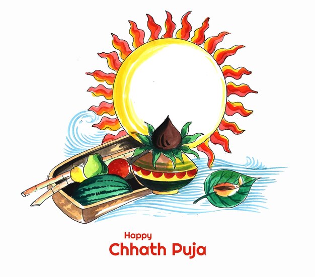 Felice Chhath Puja Holiday sfondo per il festival del sole dell'India