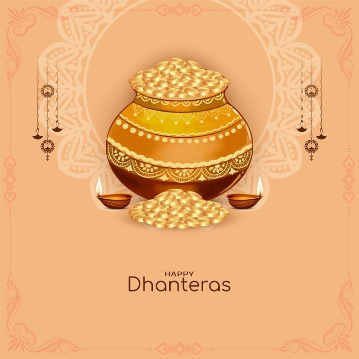 Vettore gratuito felice dhanteras carta di auguri per la tradizionale festa indiana