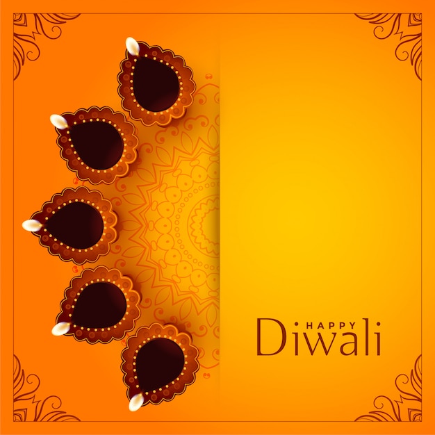 Felice diwali sfondo giallo con decorativo diya