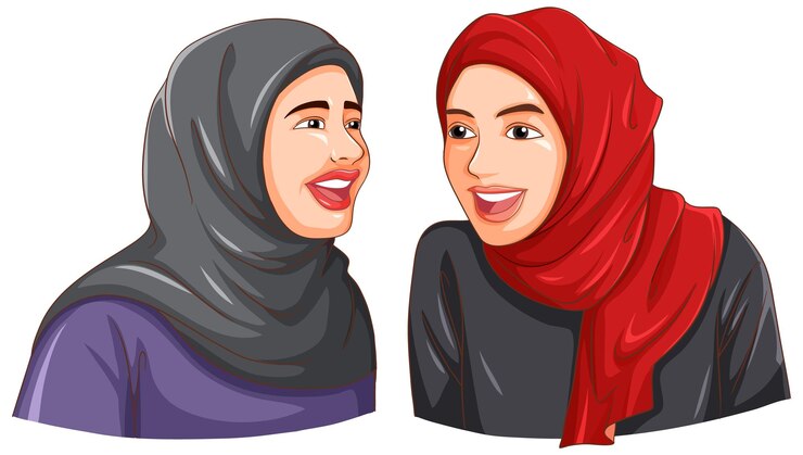 Vettore gratuito felice donna musulmana che indossa gli amici hijab