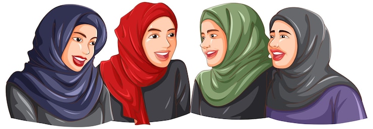 Vettore gratuito felice donna musulmana che indossa gli amici hijab