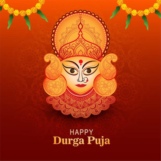 Felice durga pooja indian festival card colorata