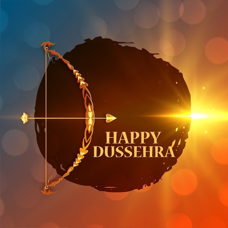 Vettore gratuito felice dussehra desidera carta con arco e freccia
