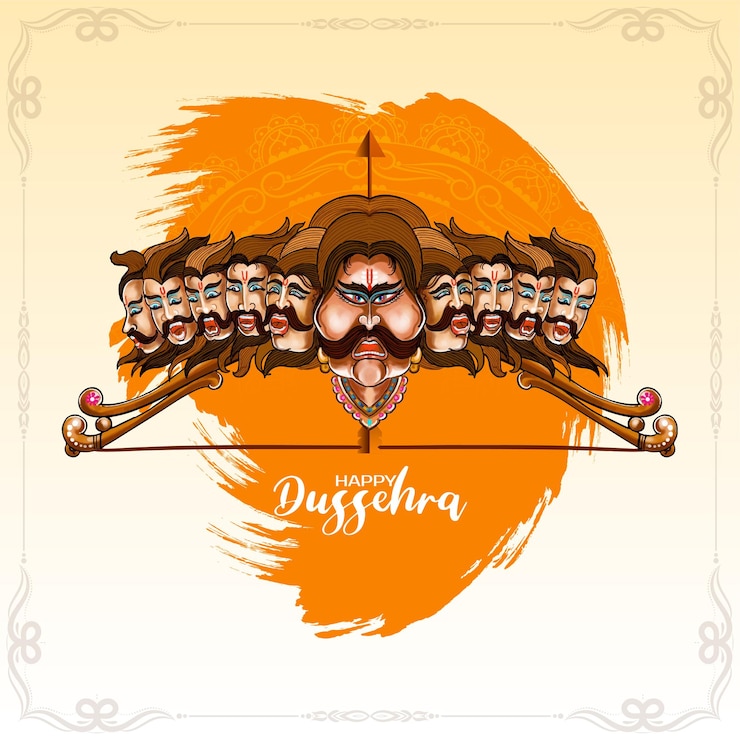 Vettore gratuito felice dussehra festival indiano sfondo mitologico disegno vettoriale