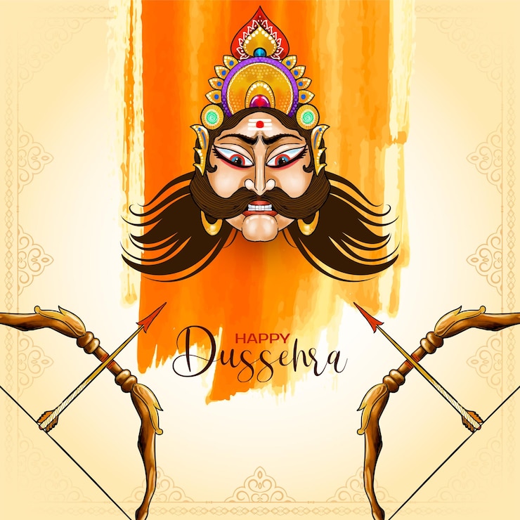 Vettore gratuito felice dussehra festival indiano vettore di sfondo mitologico culturale