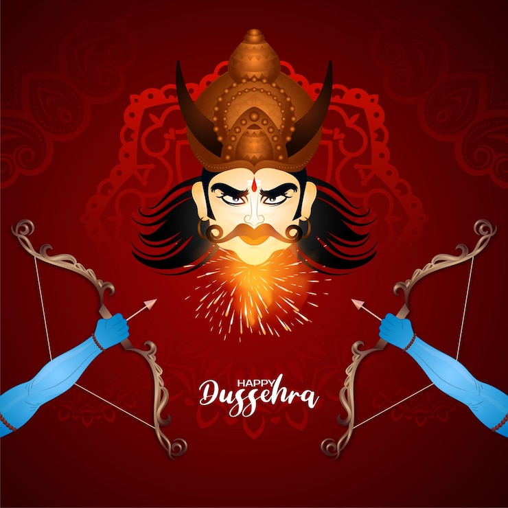 Vettore gratuito felice dussehra festival mitologico saluto sfondo design