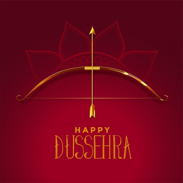 Vettore gratuito felice dusshera bella carta festival con arco dorato e freccia