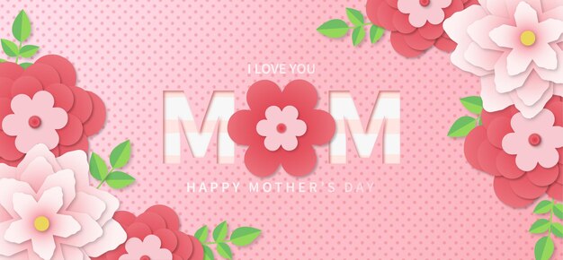 Felice festa della mamma sfondo con realistici fiori Papercut