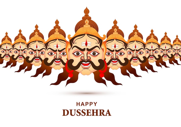 Vettore gratuito felice festa di dussehra arrabbiato ravan con dieci teste poster card