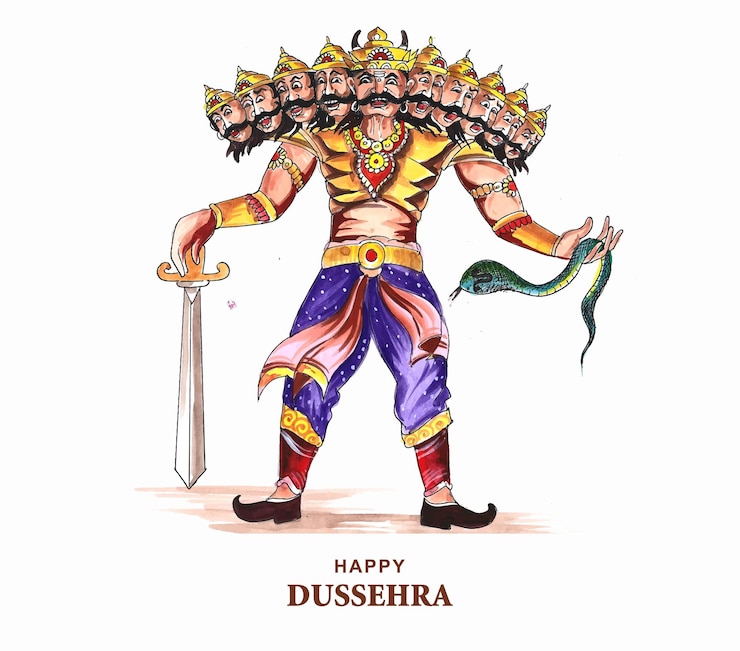 Vettore gratuito felice festa di dussehra ravan con disegno ad acquerello