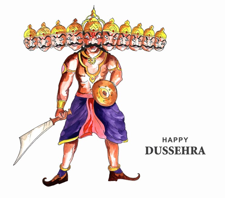 Vettore gratuito felice festa di dussehra ravan con disegno ad acquerello