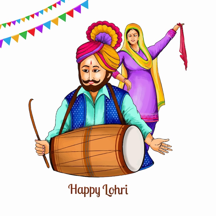 Vettore gratuito felice festa di lohri del punjab design della carta