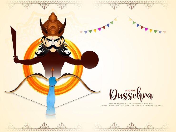 Vettore gratuito felice festival di dussehra ravana uccidendo il concetto di sfondo design