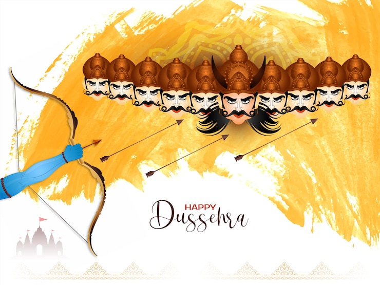 Vettore gratuito felice festival di dussehra sfondo con design ravana a dieci teste