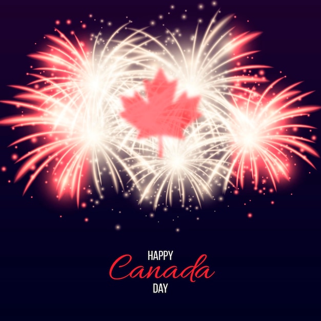 Felice giorno del Canada con fuochi d'artificio