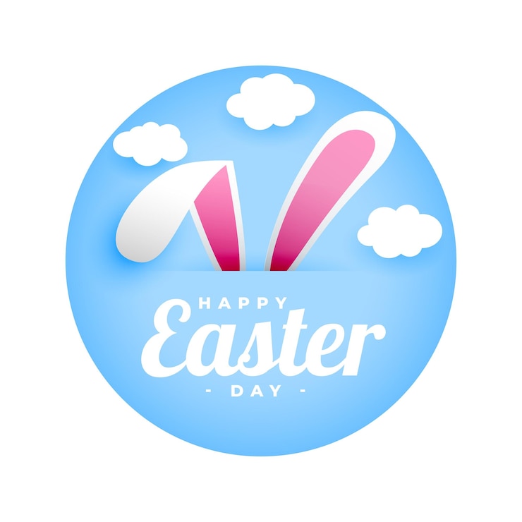 Vettore gratuito felice giorno di pasqua sfondo con orecchie di coniglio e nuvole