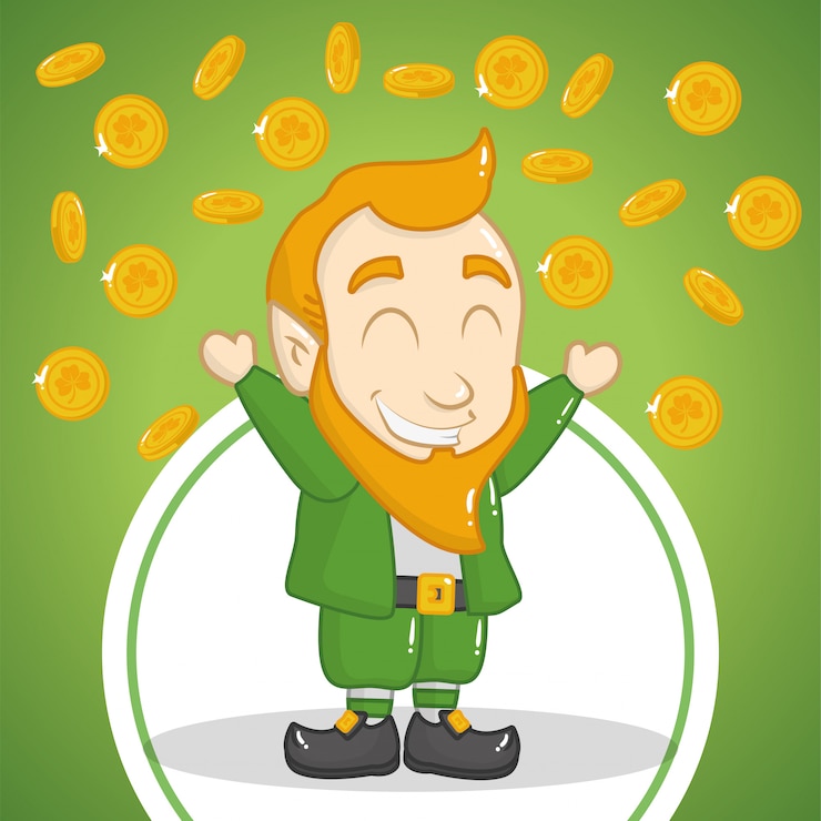 Vettore gratuito felice giorno di san patrizio, leprechaun con monete