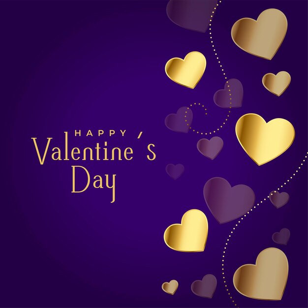 Felice giorno di San Valentino carta amante con cuori galleggianti dorati