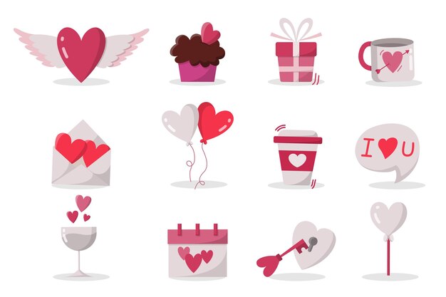 Felice giorno di San Valentino elemento oggetto isolato su sfondo bianco. per la carta di San Valentino. Modello vettoriale facile da modificare per poster, cartoline, loghi, volantini, striscioni, adesivi, magliette, ecc.