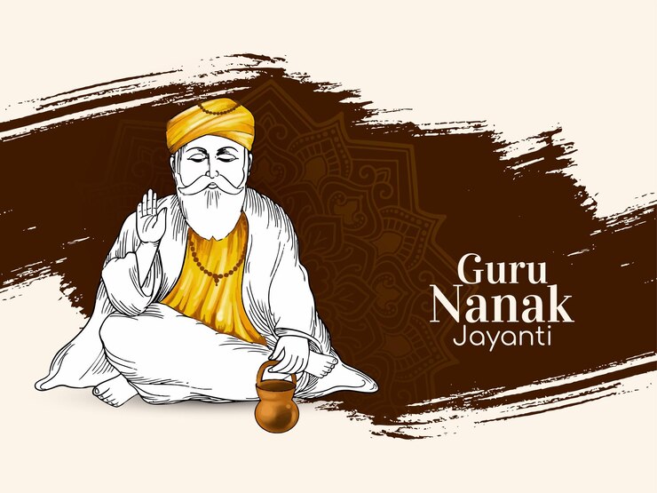 Vettore gratuito felice guru nanak jayanti sfondo della celebrazione del festival sikh