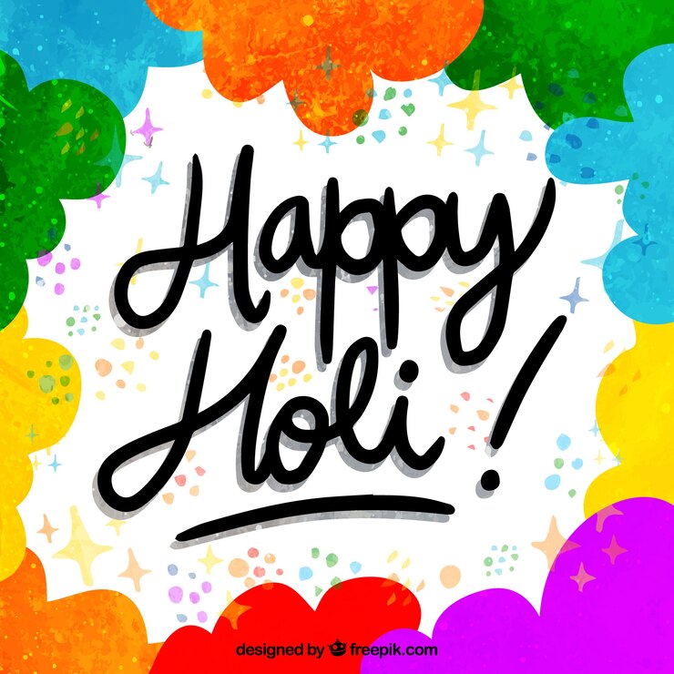 Vettore gratuito felice holi sfondo con scritte
