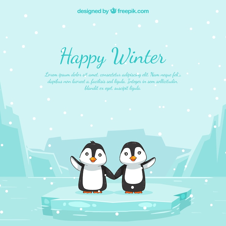 Vettore gratuito felice inverno sfondo con pinguini