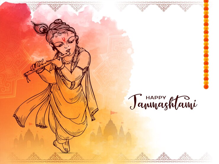 Vettore gratuito felice janmashtami carta di congratulazioni per la celebrazione della festa culturale indiana