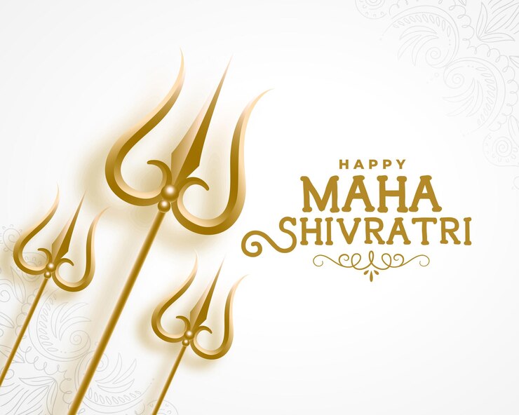 Vettore gratuito felice maha shivratri saluto sfondo con trishul d'oro