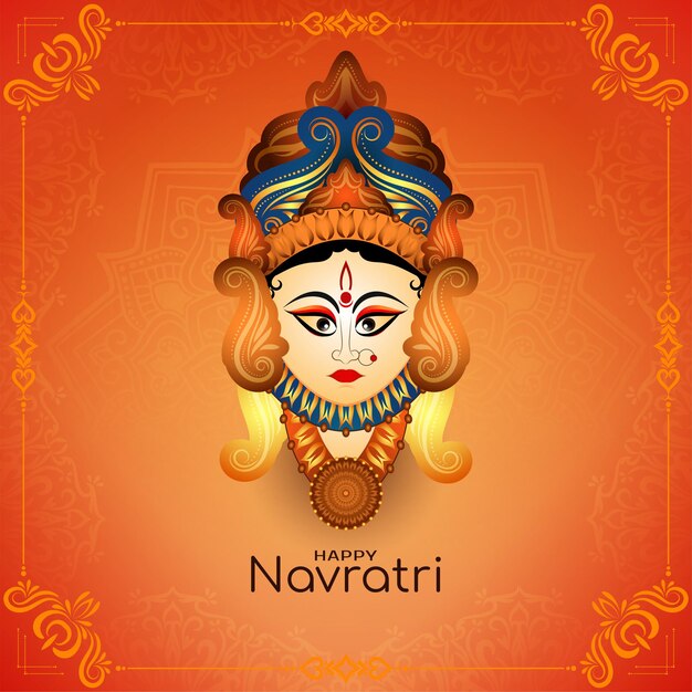 Felice Navratri e Durga Puja carta di congratulazioni per il festival tradizionale