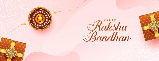 Felice raksha bandhan bellissimo banner tradizionale con scatole regalo