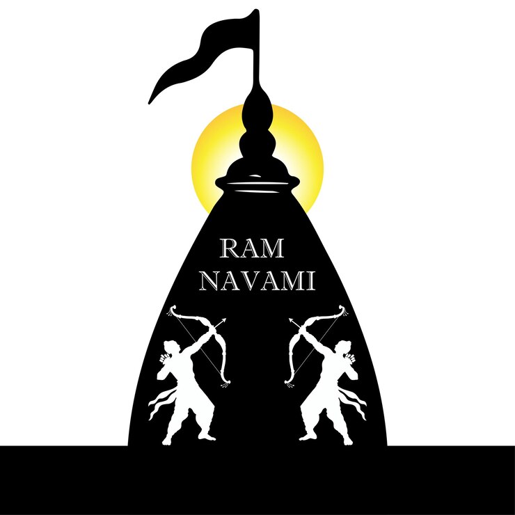 Vettore gratuito felice ram navami saluti nero bianco giallo sfondo festival induismo indiano social media banner vettore gratuito