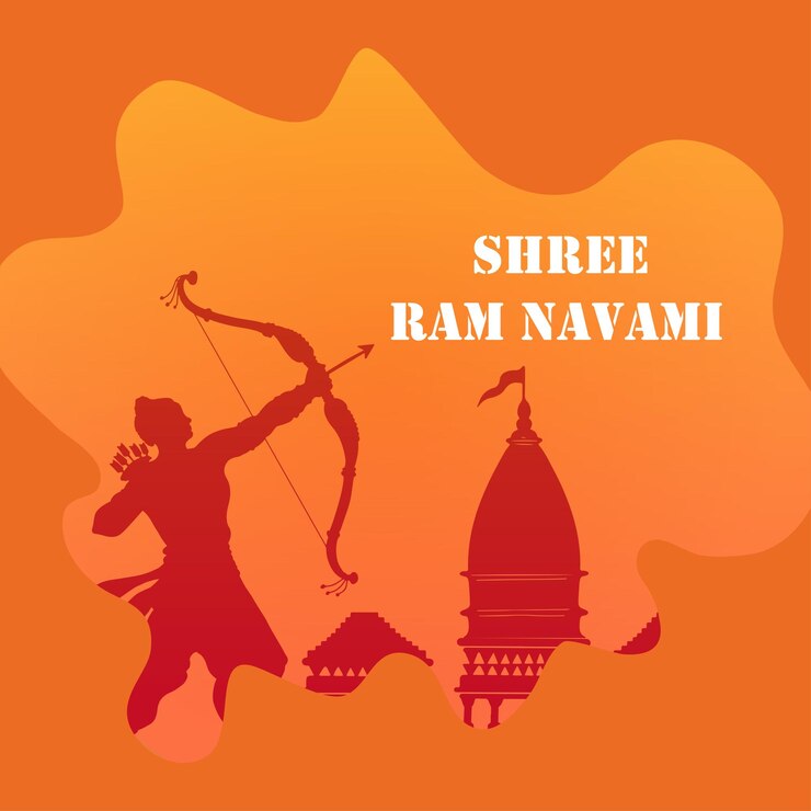 Vettore gratuito felice ram navami saluti sfondo rosso arancione festival dell'induismo indiano social media banner vettore gratuito