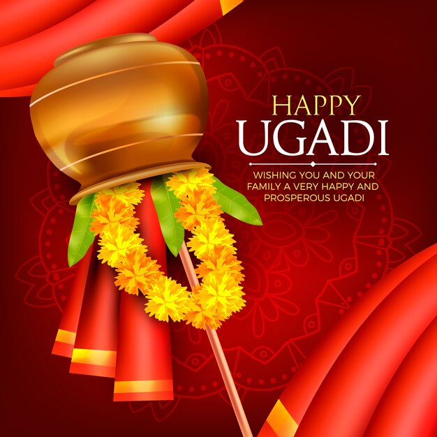 Felice ugadi celebrazione design realistico