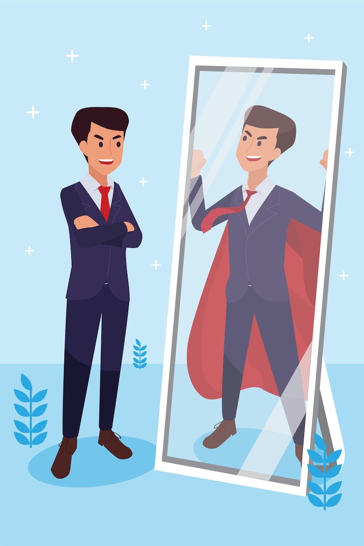Vettore gratuito felice uomo aziendale ha fatto il suo lavoro come visione e missione e celebrando, successo di leadership e concetto di progresso di carriera, illustrazione piatta