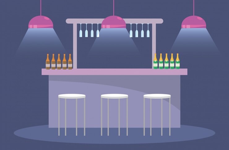 Vettore gratuito festa con bottiglie di champagne e luci con sedie