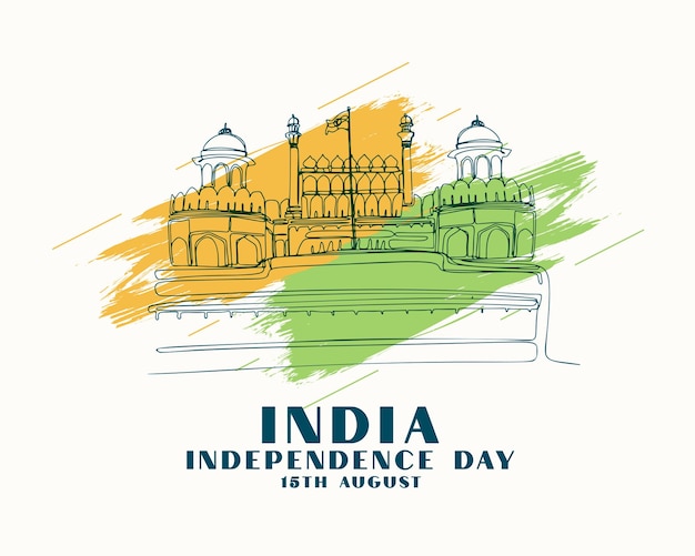 Festa dell'indipendenza dell'india con forte rosso disegnato a mano