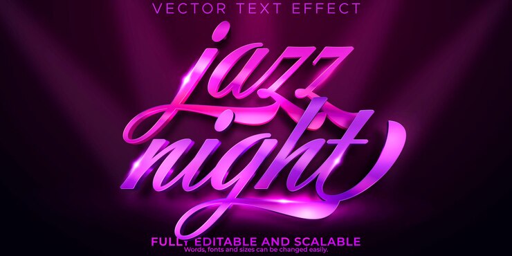 Vettore gratuito festa modificabile con effetto testo musicale e stile di testo jazz