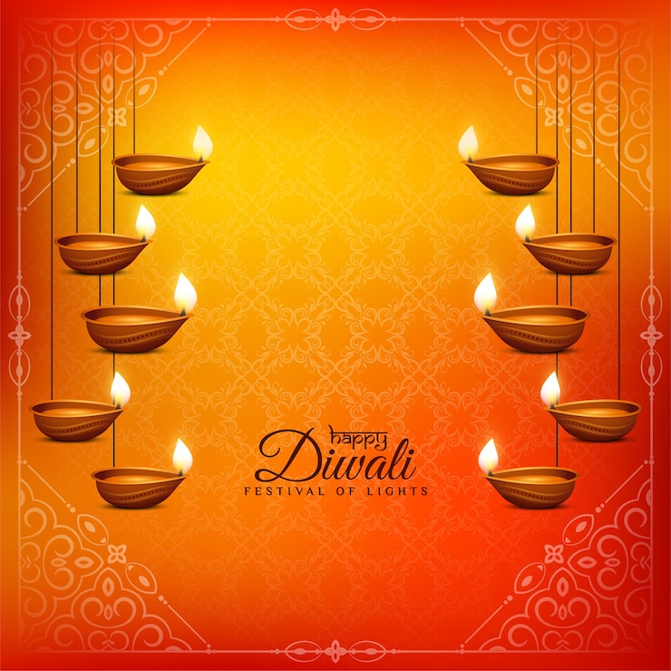 Vettore gratuito festival felice di diwali bello fondo d'attaccatura di diya