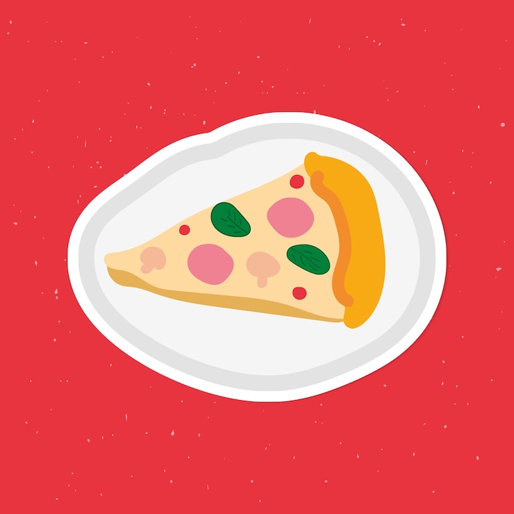 Vettore gratuito fetta di adesivo di doodle di pizza con un vettore di bordo bianco