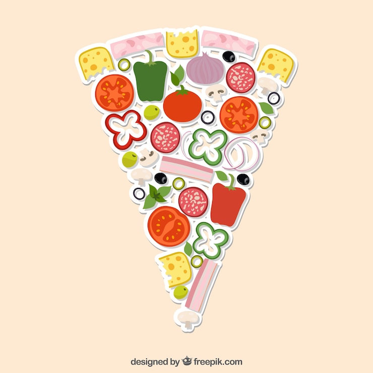 Vettore gratuito fetta di pizza fatta con ingredienti