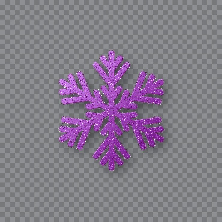 Fiocco di neve viola glitterato. Elemento decorativo di Natale. Decorazione per le vacanze di Capodanno. Isolato su sfondo trasparente. Illustrazione vettoriale.