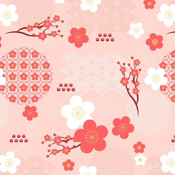 Vettore gratuito fiore di prugna geometrica vintage senza cuciture