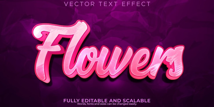 Vettore gratuito fiore effetto testo viola modificabile e stile di testo fiorito