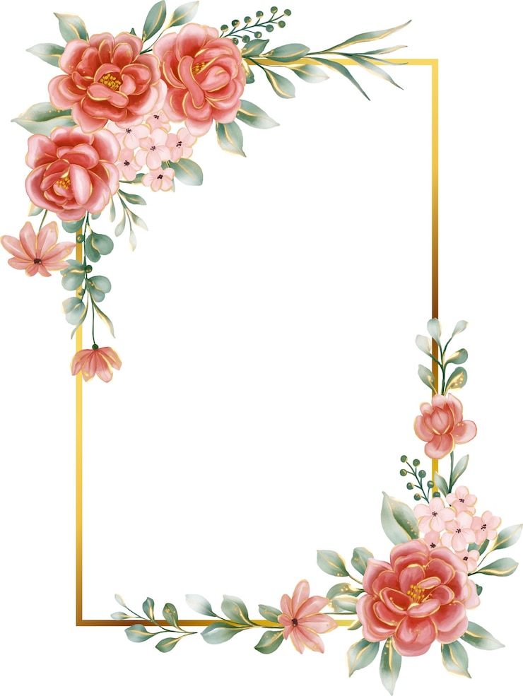 Vettore gratuito fiore rosso fiorito in bordo cornice fiore glitter dorato