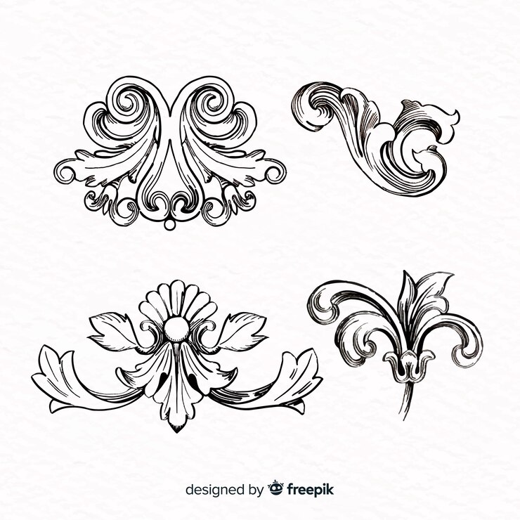 Vettore gratuito fiori barocchi vintage disegnati a mano realistici